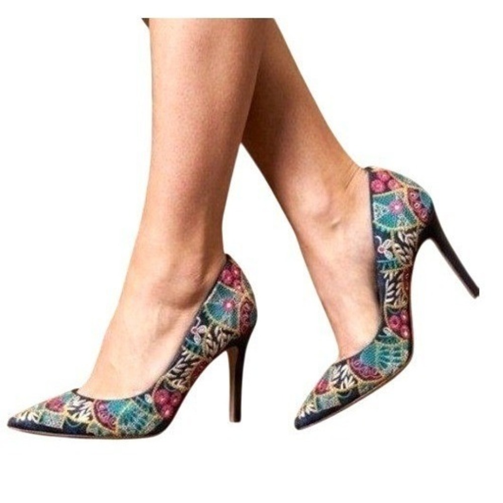 6.5 Sam Edelman Hazel Pointed Toe Pumps Embroidery Boho Multi Color Heels Womens